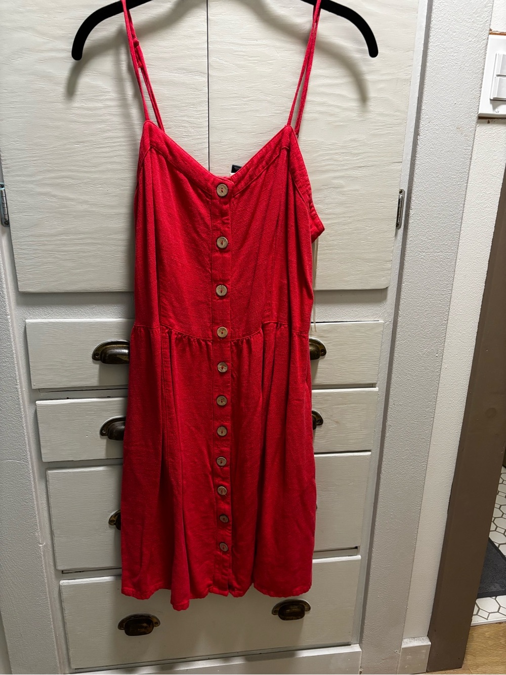 Universal Thread Bright Red Button-Front Spaghetti Strap Mini Dress